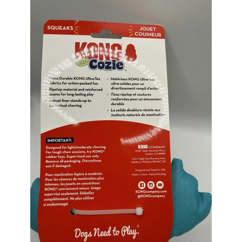 KONG Cozie Ultra Lucky Lion Dog Toy Large Ultra-Tex Squeaker Blue ZYL14